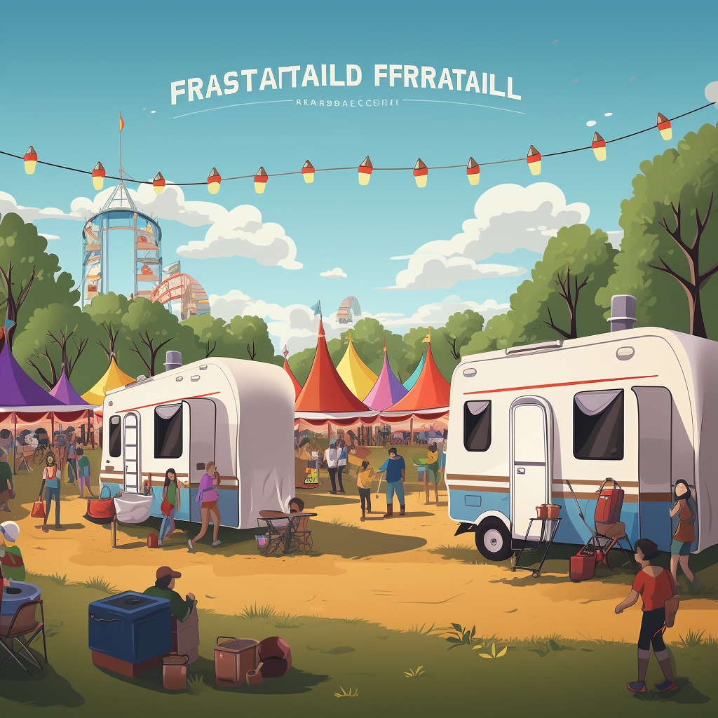 Festival grounds illustration with prominent Festival Portable Restroom Rentals.