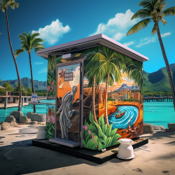 Island vibe artwork of Oahu emphasizing Oahu Portable Toilet Rental.