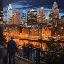 Philadelphia cityscape with a highlighted Johnny On The Spot rental.